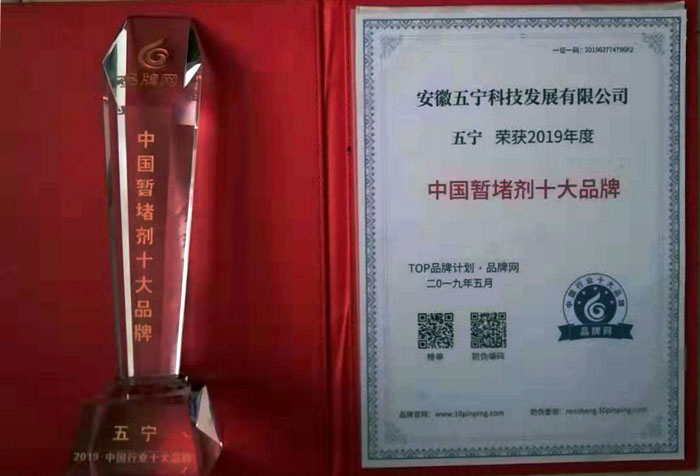 五宁公司获暂堵剂十大品牌奖