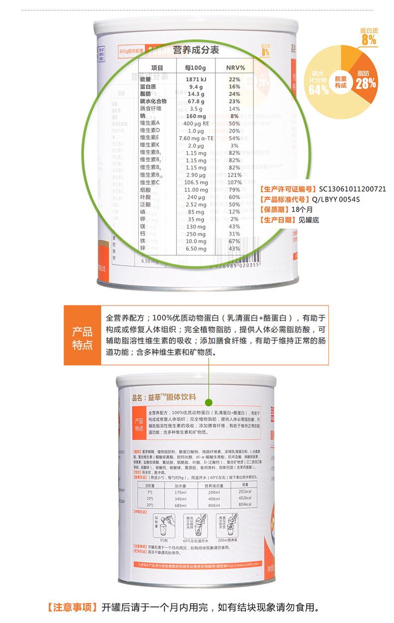 立适康(leskon) 益莘固体饮料600克低蛋白肾病肠内营养粉低磷低钾