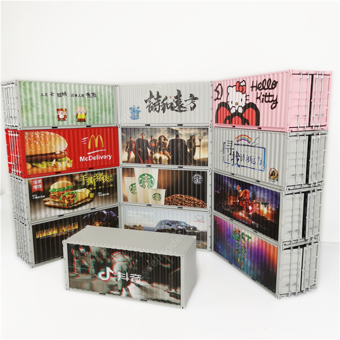 1:20创意涂鸦集装箱诗和远方集装箱纸巾盒笔筒模型制作