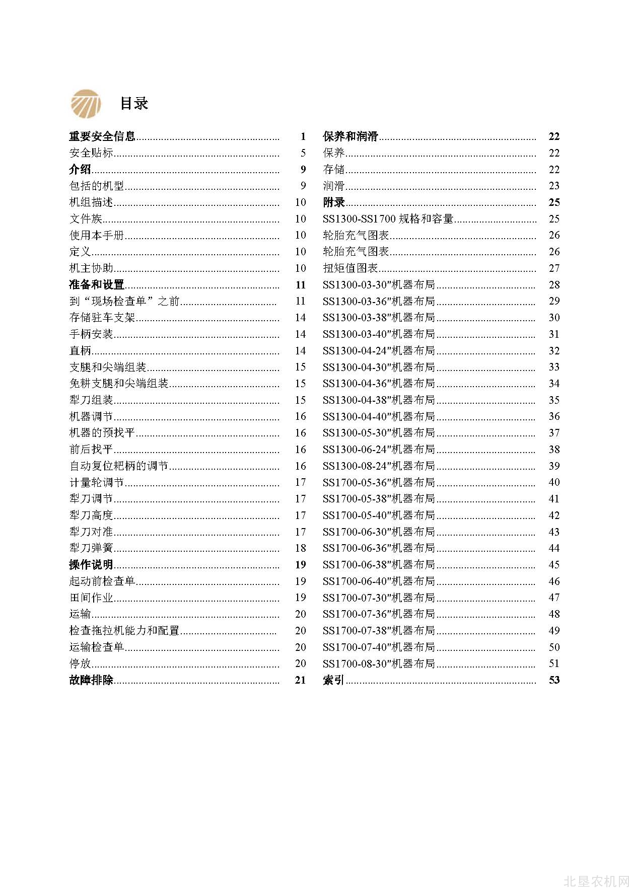 大平原（Great Plains）SS1300 1700深松机操作手册