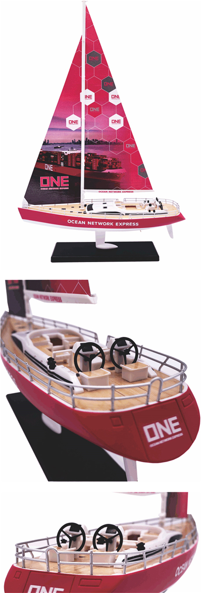 28cm ONE海洋网联船务ONE粉色 批量定制帆船模型 福建省马尾造船 海艺坊船模